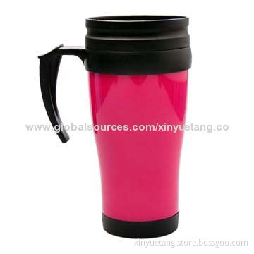 Plastic Travel Mug with Handle, PS Material, Food Grade, Mcdonalds Audit Factory, Sized 6 x 17.2cm
